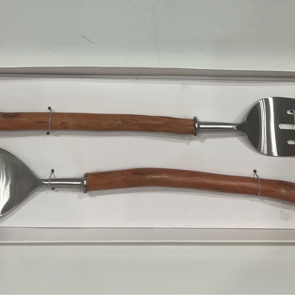 Elegant Silver and Wood Serving Utensil Set
